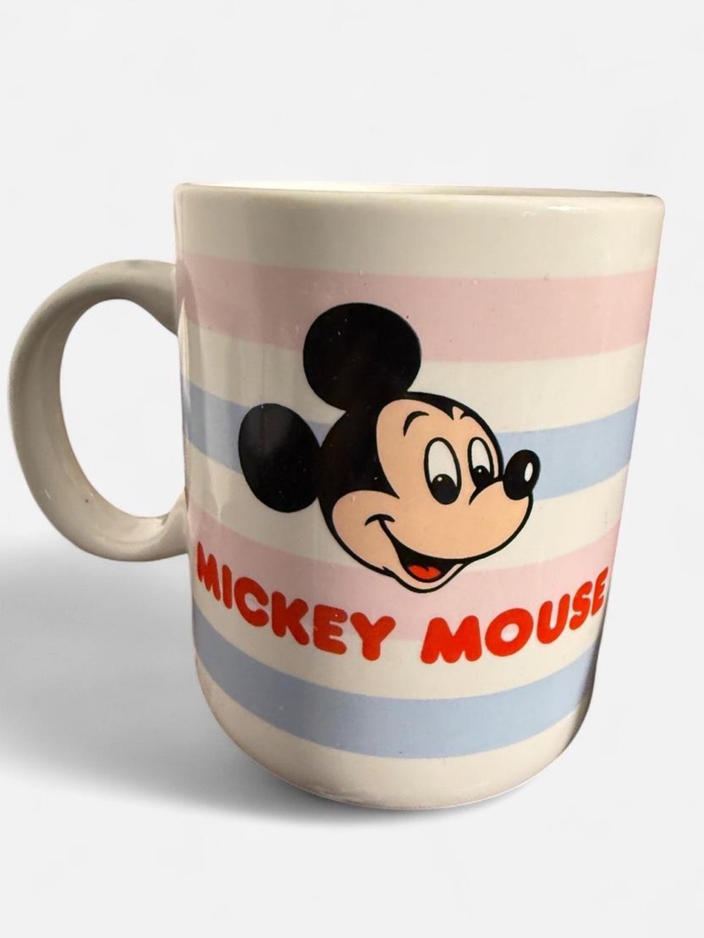 Sango Mickey Mouse White Pink Blue Striped Ceramic Coffee Mug